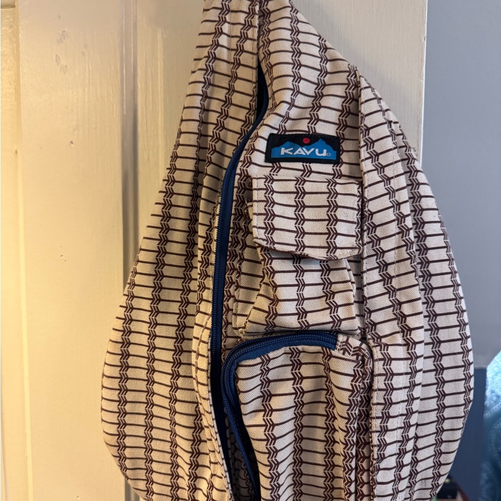 KAVU Cream and Brown Checkered Sling Bag